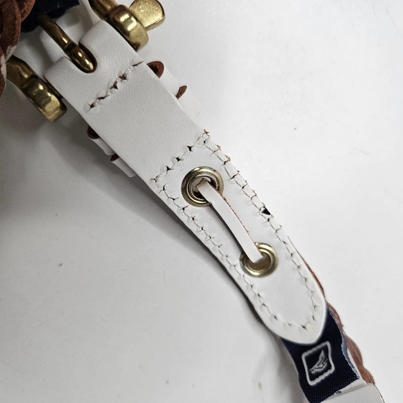 NEW Sperry Braided Woven Skinny Belt Women's XL‎ White Leather NWT - Picture 5 of 7